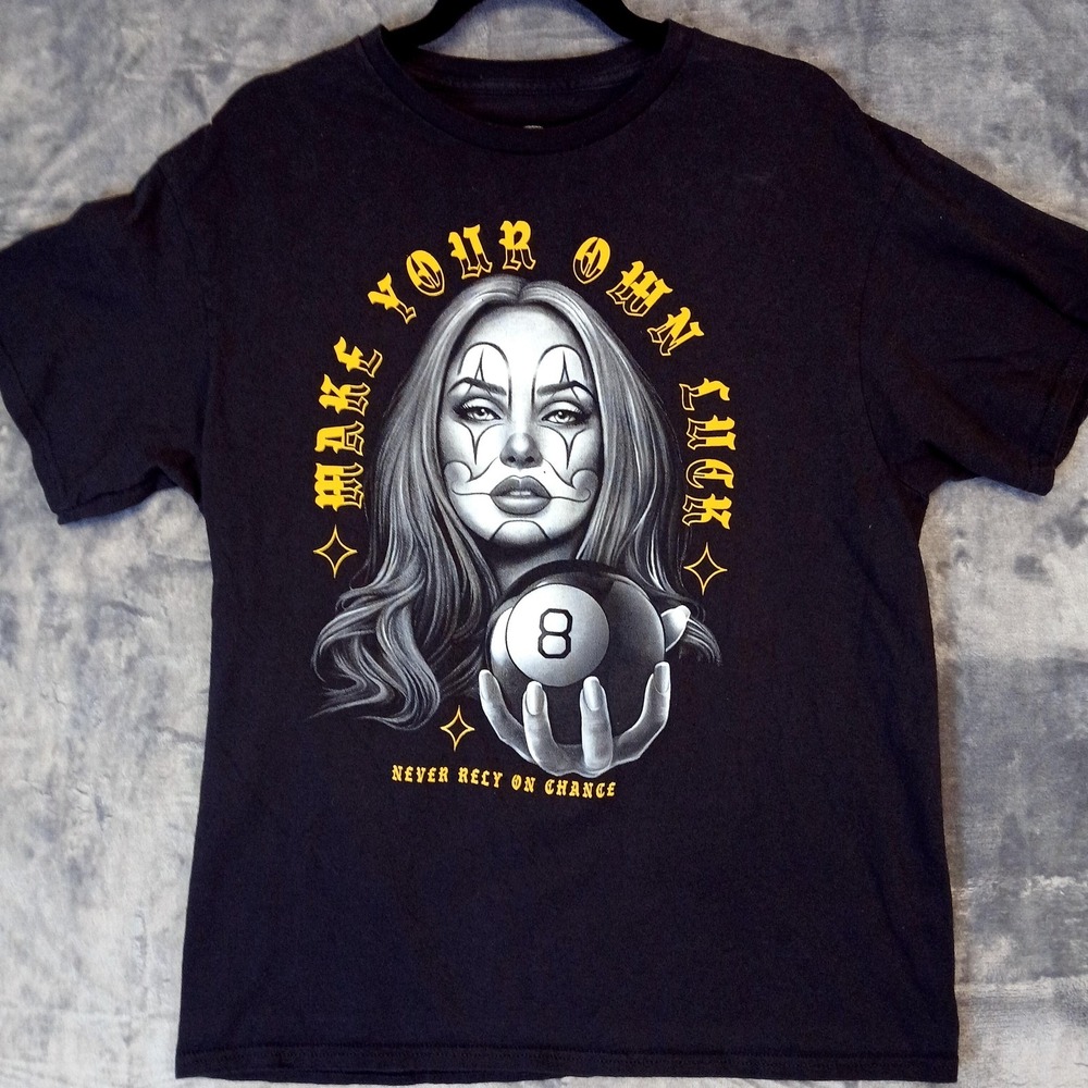 DOM Make Your Own Luck Shirt Mens L Black Clown 8 Ball Tattoo Art Graphic Tee